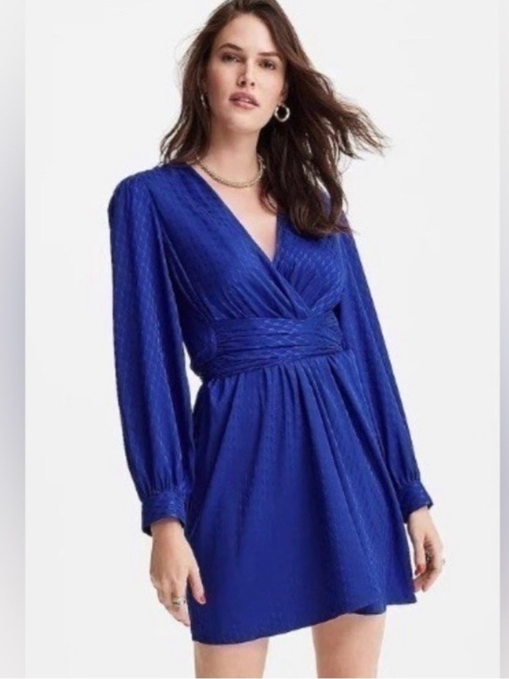 Express. Wrap V-Neck Long Sleeve Mini Dress in Royal Blue. Size Medium